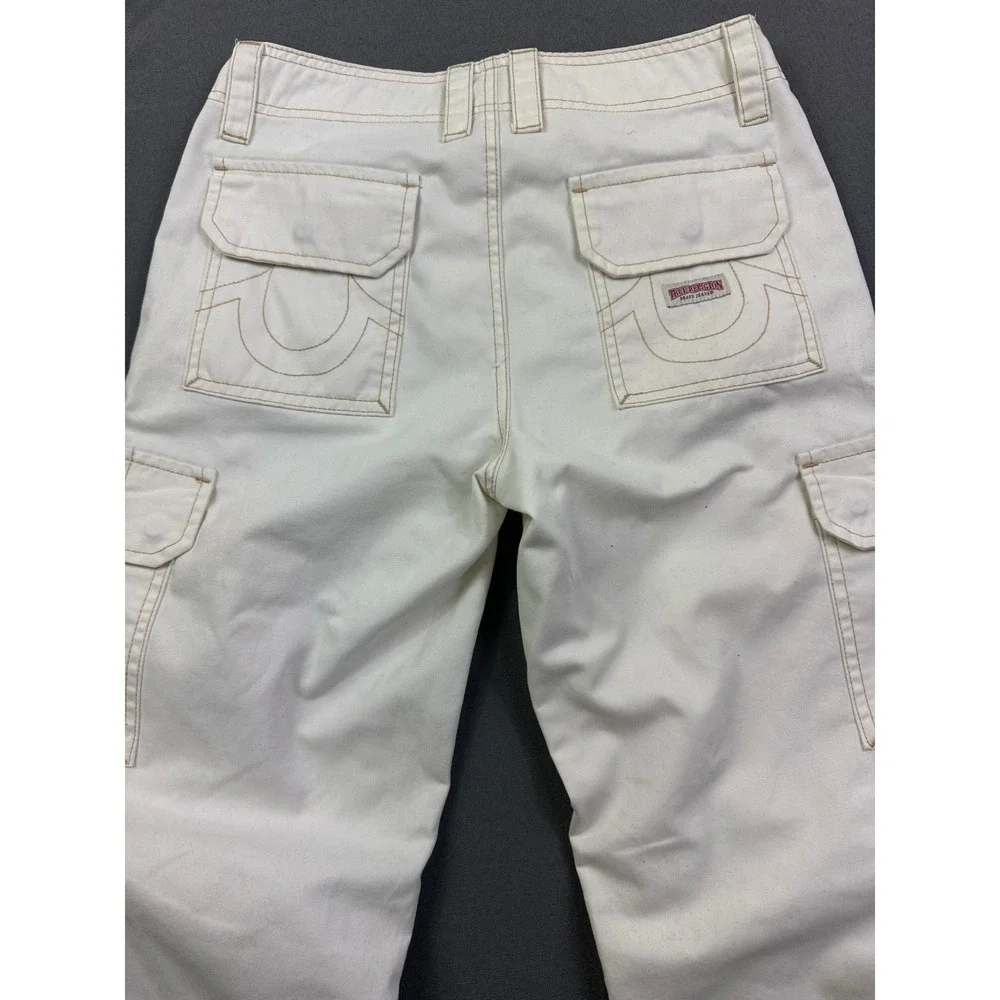 True Religion Cargo Pants Cream Relaxed Fit Utility women's Size 25 See pic 8-10